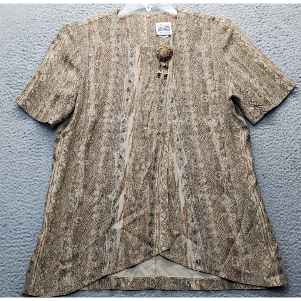 Vintage R&M Richards Karen Kwong Blouse Top Womens 10 Multi Earth Tones‎ Beaded
